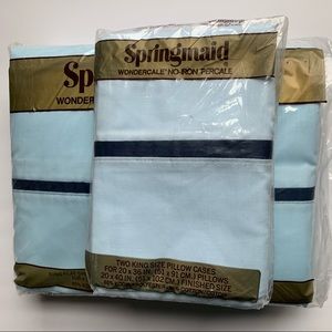 Vintage NWT king sheet set. Light blue with navy stripe. Springmaid Wondercale